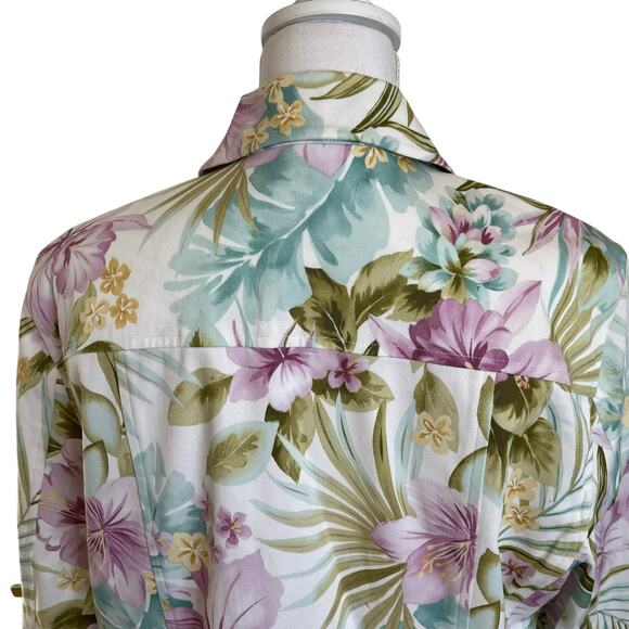 Alfred Dunner Jean Jacket Women's Size 16 White Tropical Floral Cotton Stretch - Picture 3 of 10